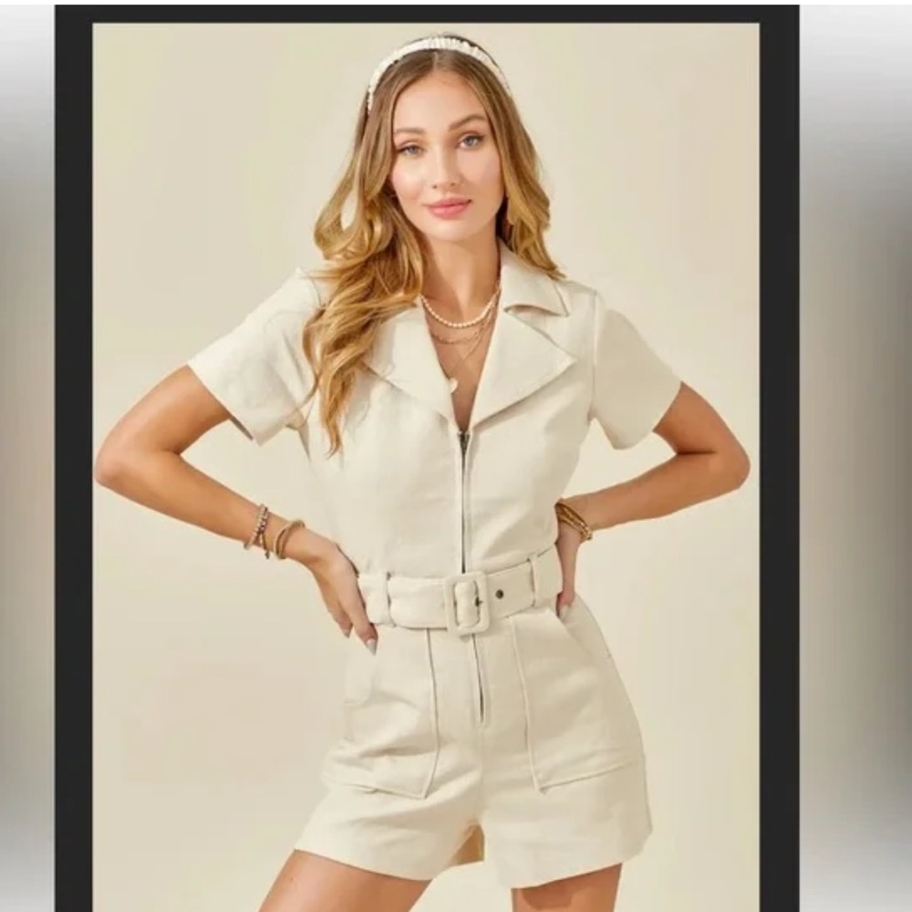 Day + Moon Oatmeal Belted Jumpsuit size S